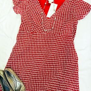 Red Geometric Print V-Neck Dress